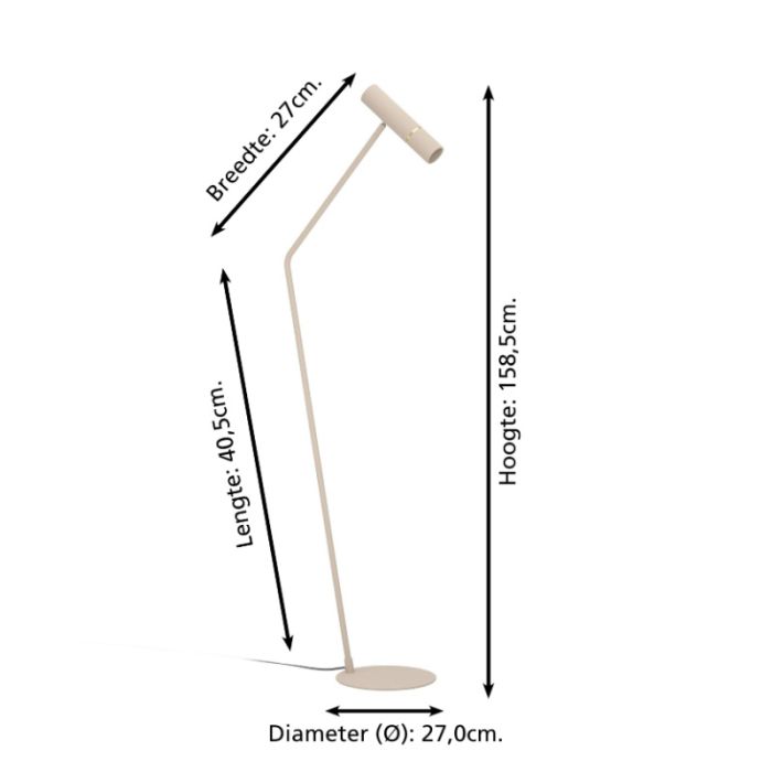 Beige modern floor lamp steel, Vahid, with switch