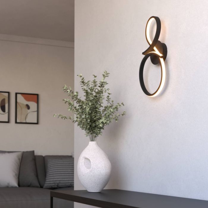 Black modern wall light aluminium, Thekla, 11,4W, 3000K LED