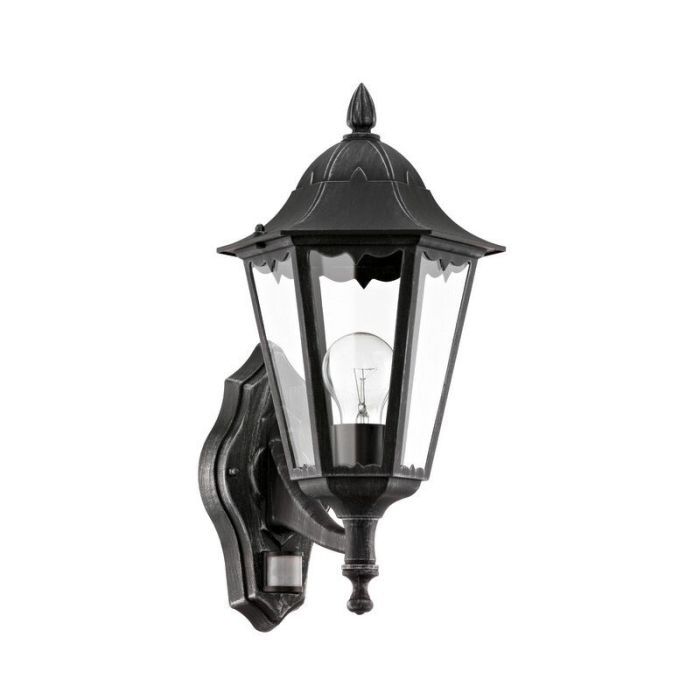 Black classic outdoor wall light with motion sensor aluminium, Leanna, IP44