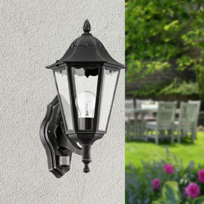 Black classic outdoor wall light with motion sensor aluminium, Leanna, IP44