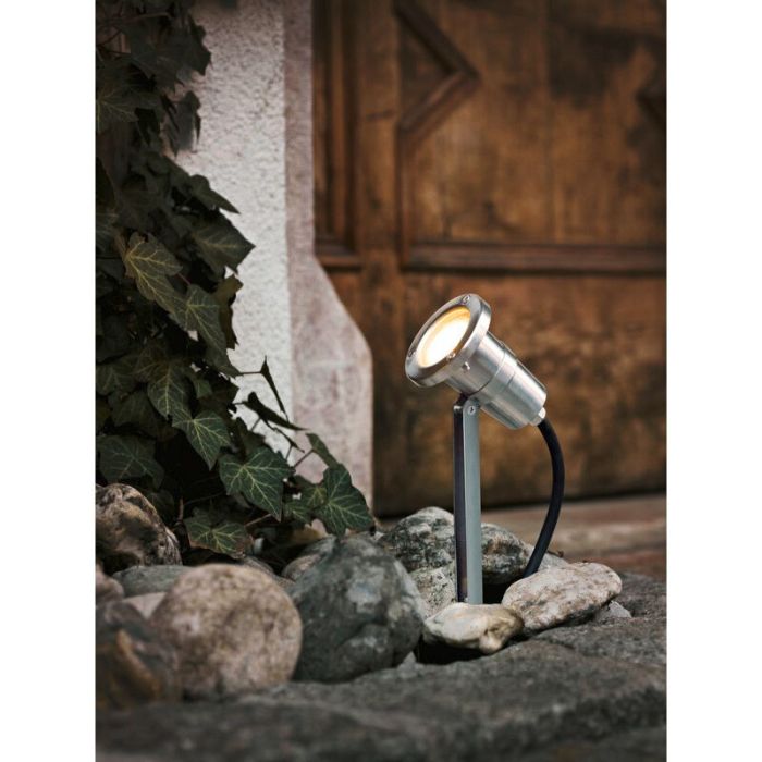 Silver garden spike light stainless steel, Judy, IP54, with switch