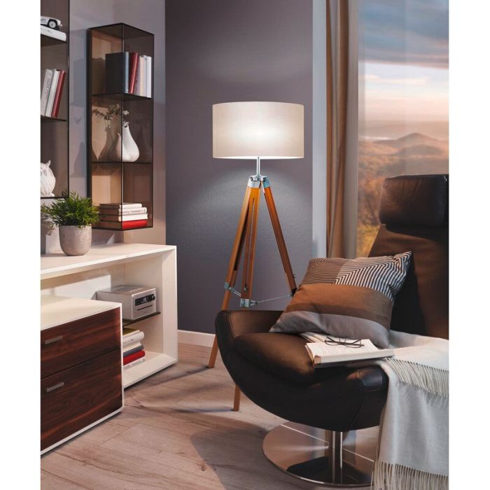 White rustic tripod floor lamp wood, Joana, with switch