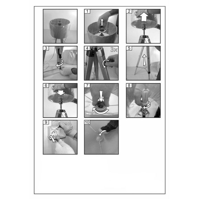 White rustic tripod floor lamp wood, Joana, with switch