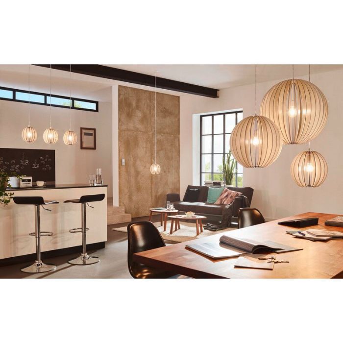 White rustic pendant light wood, Bergama