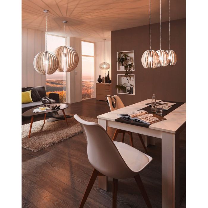 White rustic pendant light wood, Bergama