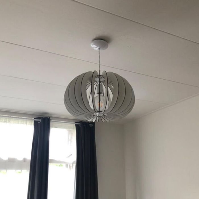 White rustic pendant light wood, Bergama