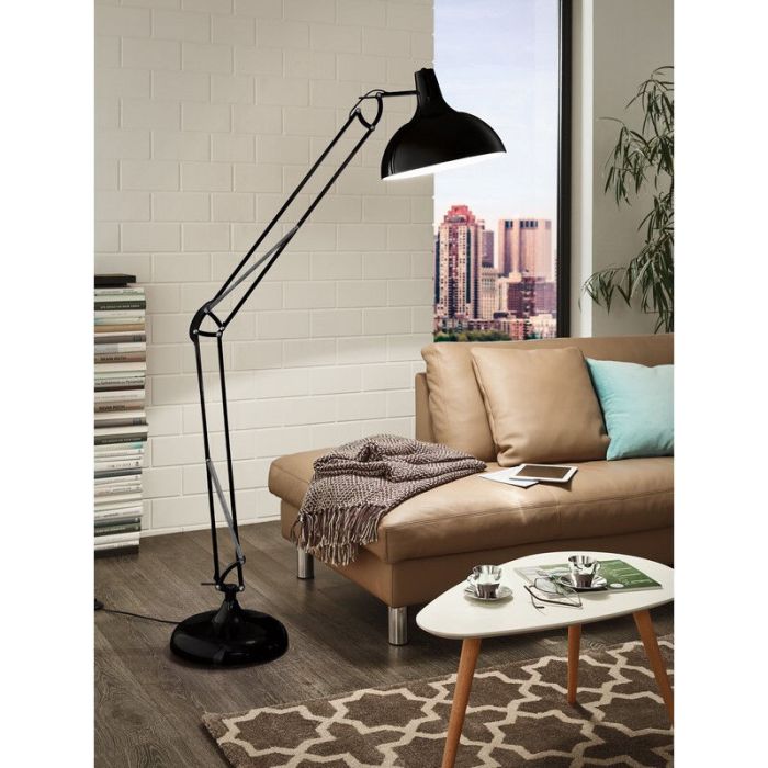 Black industrial floor lamp metal, Josha, with switch