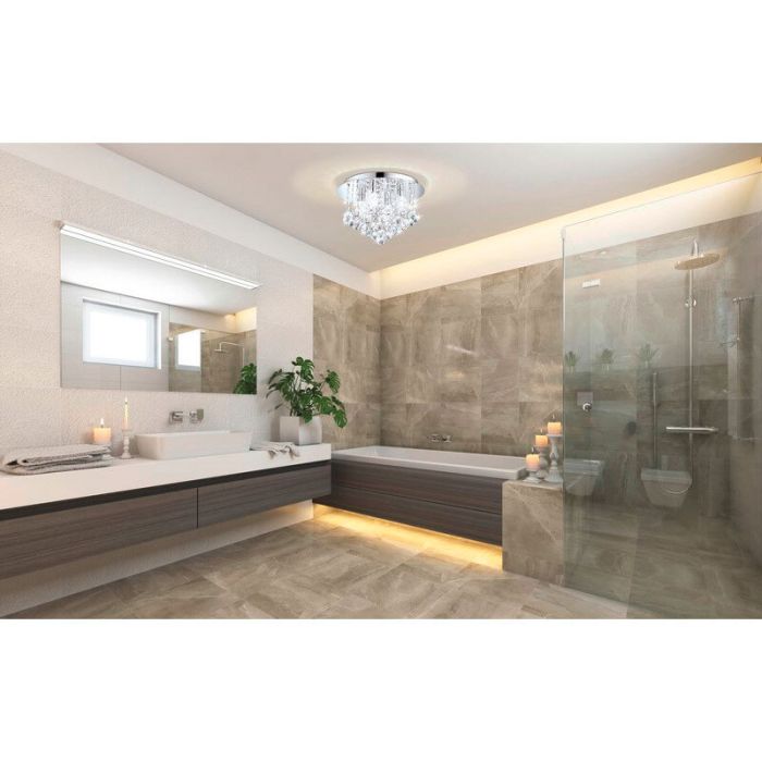 Chrome design ceiling light crystal, Almedina, IP44