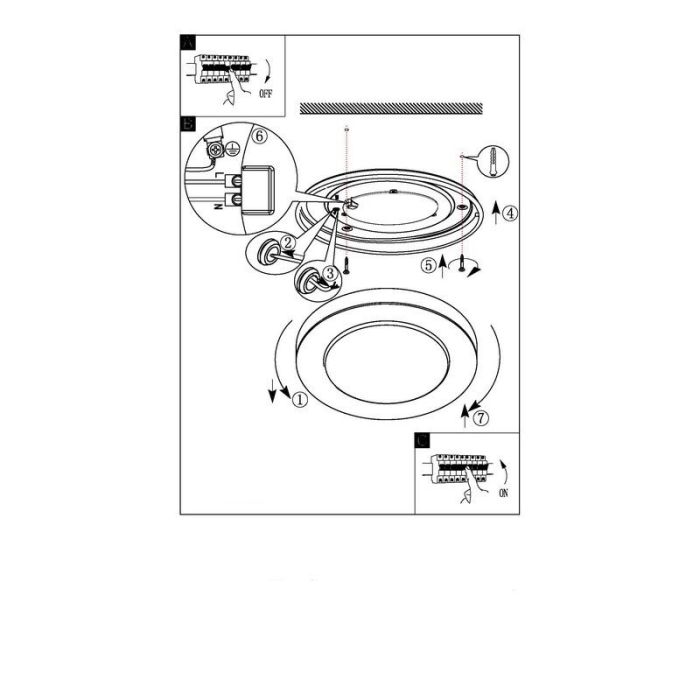 Chrome ceiling light plastic, Amina, 16W, 3000K LED, IP44