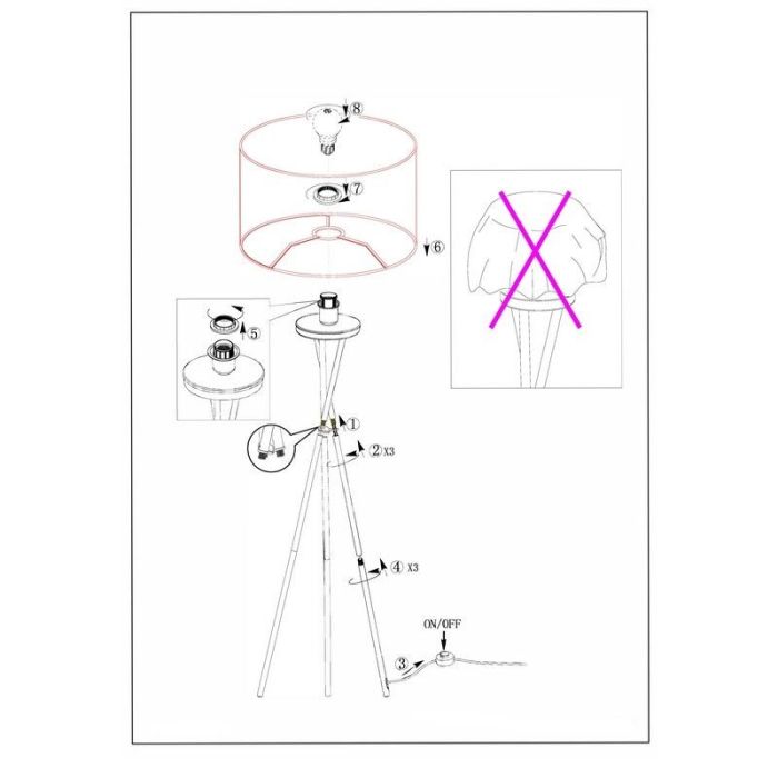 White modern tripod floor lamp fabric, Anuschka, with switch