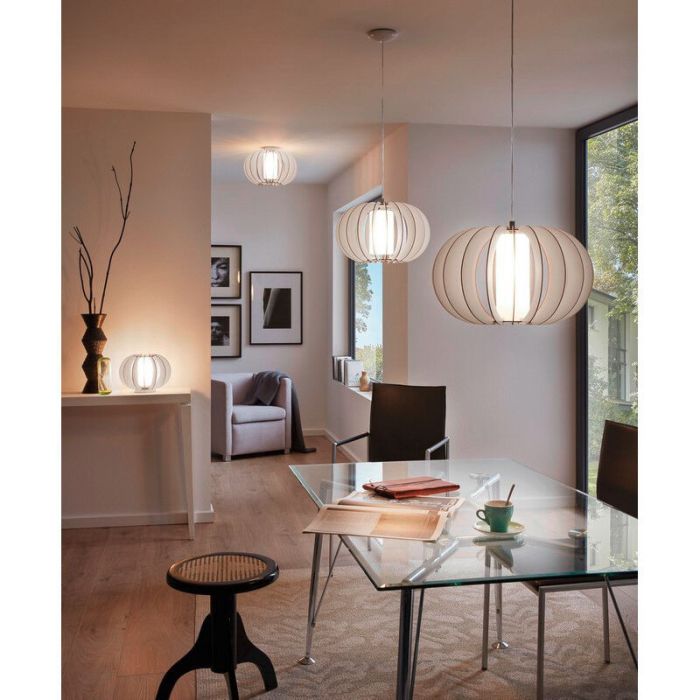 White rustic pendant light wood, Kiran