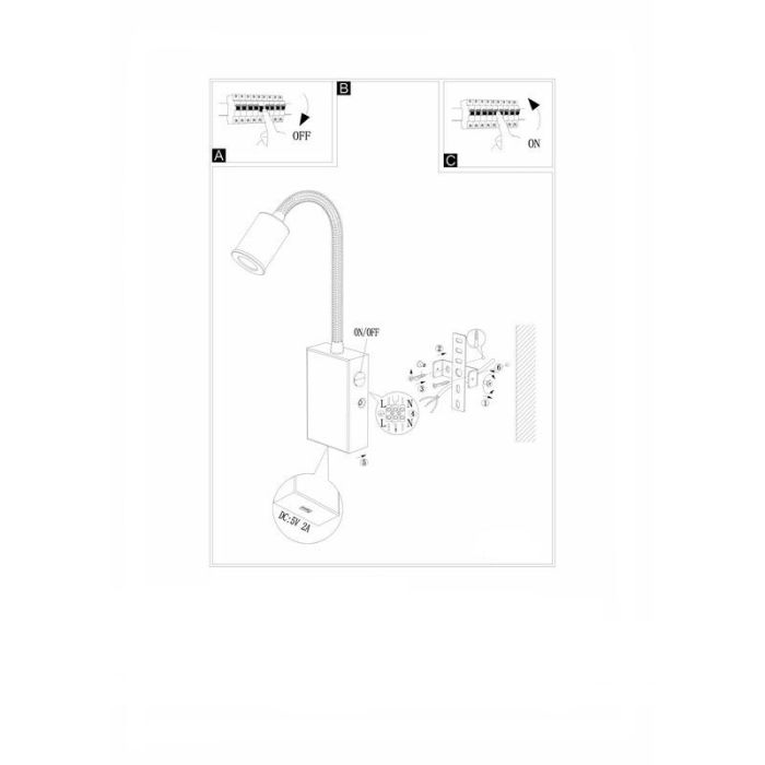 Nickel modern wall light plastic, Cafer, 4W, 3000K LED, with switch