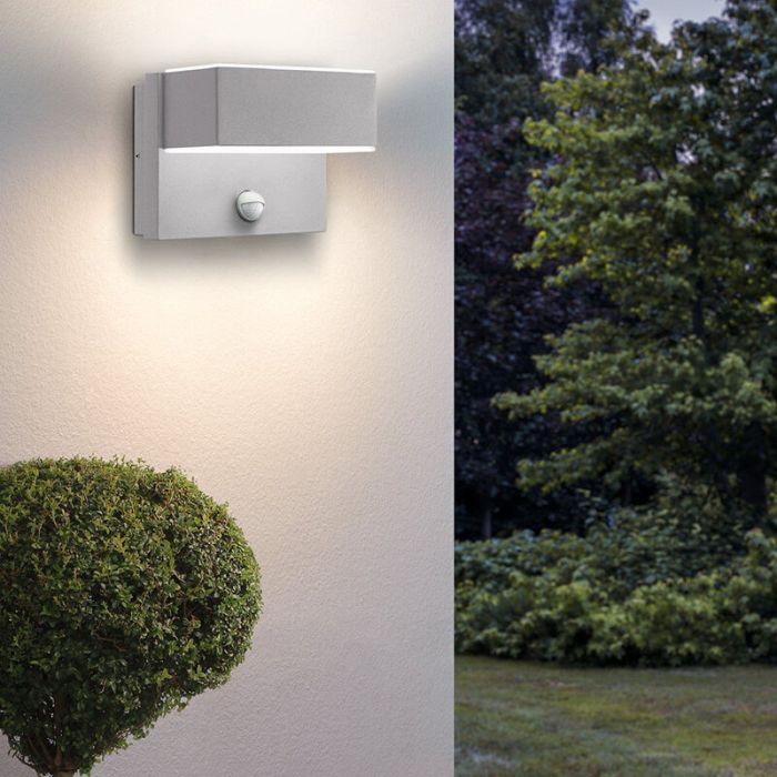 Silver modern outdoor wall light with motion sensor metal, Jason, IP44