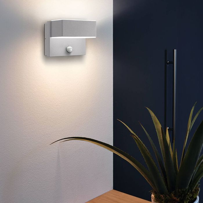 Silver modern outdoor wall light with motion sensor metal, Jason, IP44