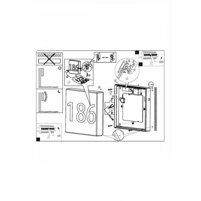 Anthracite modern illuminated house number plastic, Jim, IP44