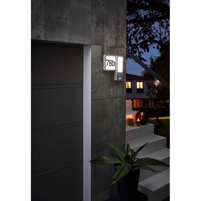Silver modern illuminated house number aluminium, Mick, IP44