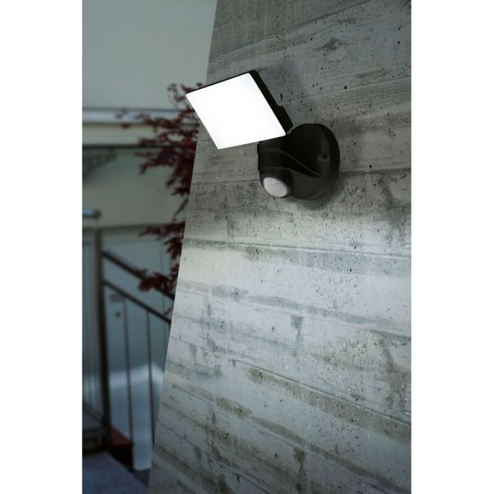Black outdoor wall light with motion sensor plastic, Joselien, 13W, 5000K LED, IP44