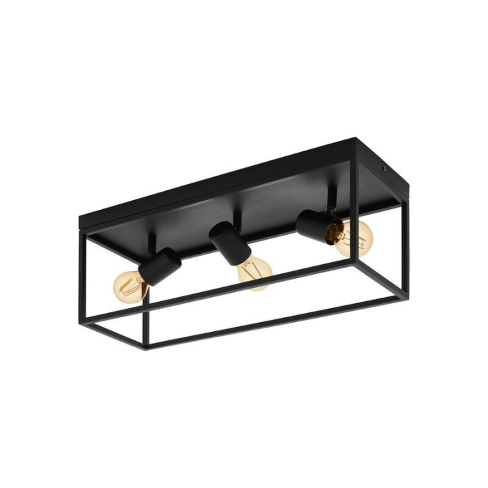 Black industrial flush ceiling light steel, Tyrza