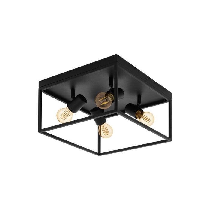 Black industrial flush ceiling light steel, Tyrza