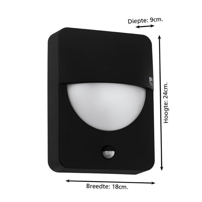 Black modern outdoor wall light with motion sensor aluminium, Kilian, IP44