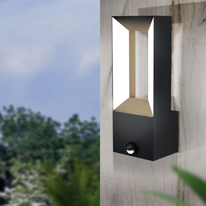 Black modern outdoor wall light with motion sensor aluminium, Larisa, 5W, 3000K LED, IP44