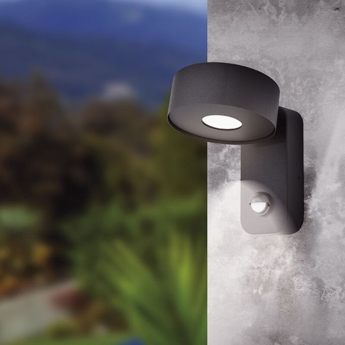 Black modern outdoor wall light with motion sensor steel, Liliana, 6W, 3000K LED, IP44