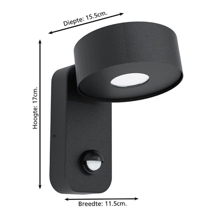 Black modern outdoor wall light with motion sensor steel, Liliana, 6W, 3000K LED, IP44