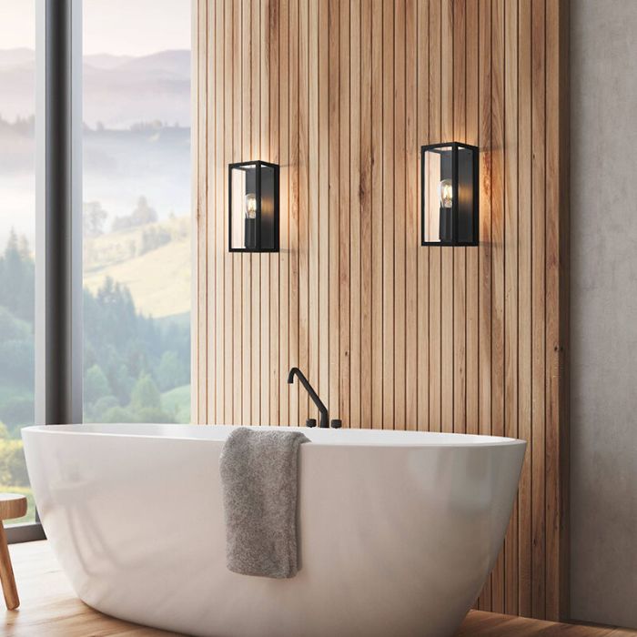Black modern bathroom wall light glass, Amadou, IP44