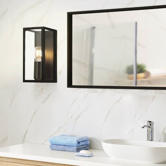 Black modern bathroom wall light glass, Amadou, IP44