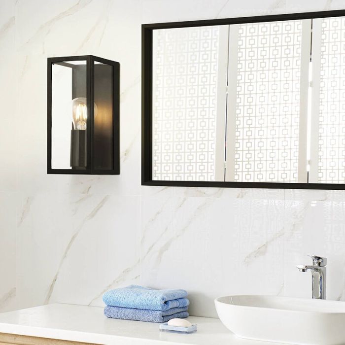 Black modern bathroom wall light glass, Amadou, IP44