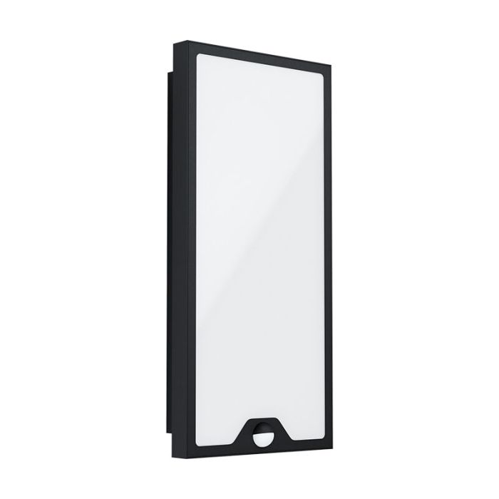 Black modern outdoor wall light with motion sensor steel, Lydian, 16W, 3000K LED, IP44