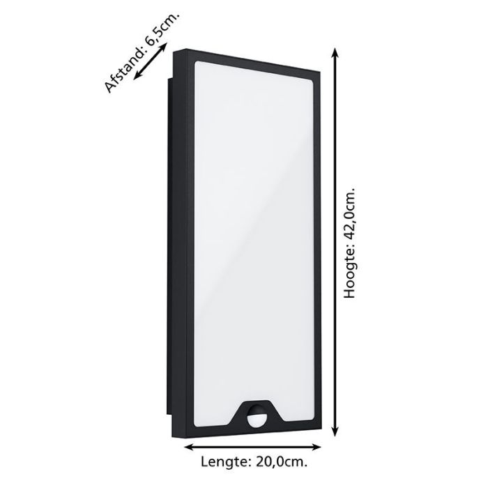 Black modern outdoor wall light with motion sensor steel, Lydian, 16W, 3000K LED, IP44