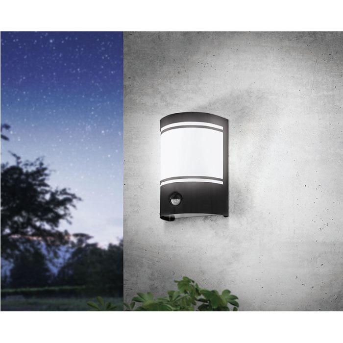 Black modern outdoor wall light with motion sensor steel, Elyana, IP44