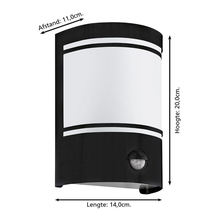 Black modern outdoor wall light with motion sensor steel, Elyana, IP44