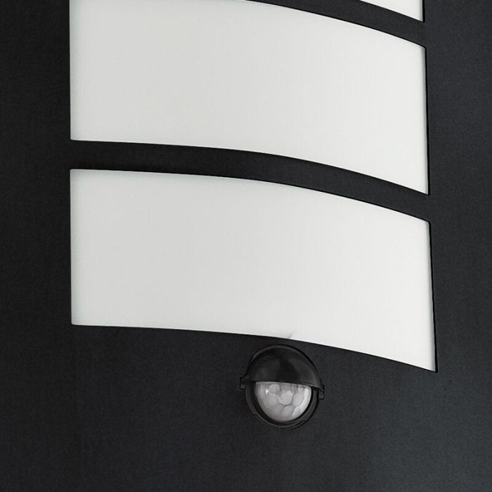 Black modern outdoor wall light with motion sensor steel, Elyana, IP44