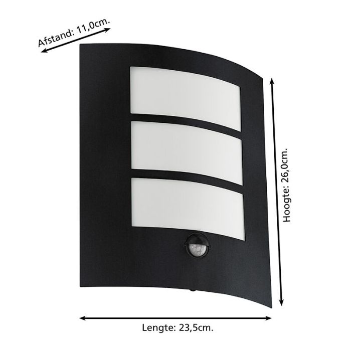 Black modern outdoor wall light with motion sensor steel, Elyana, IP44