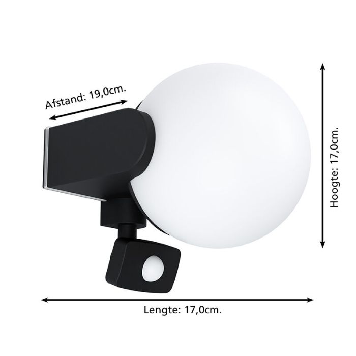 Black modern outdoor wall light with motion sensor aluminium, Lydia, IP44