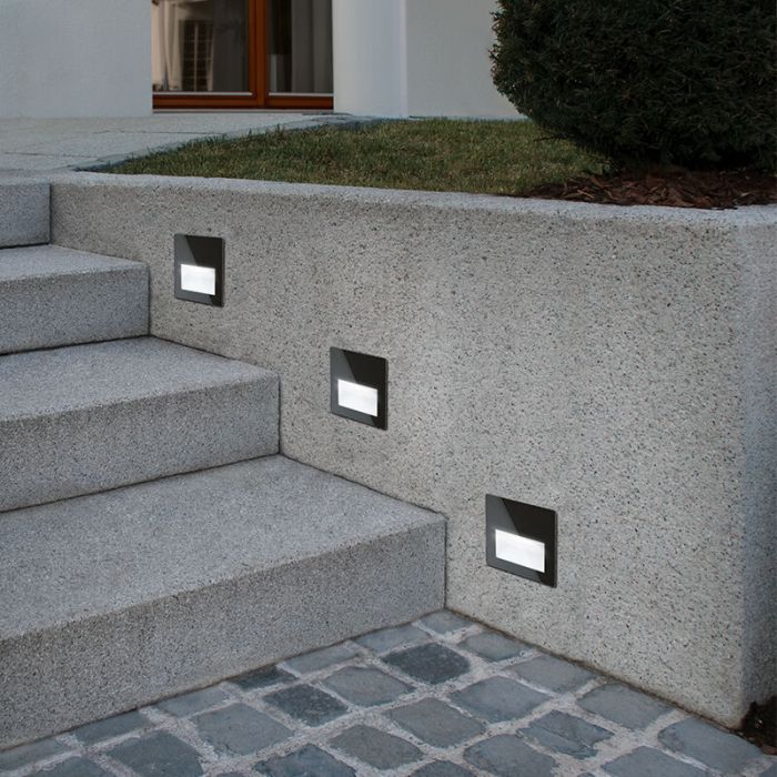 Black modern recessed outdoor wall light aluminium, Luigino, 3,7W, 4000K LED, IP65