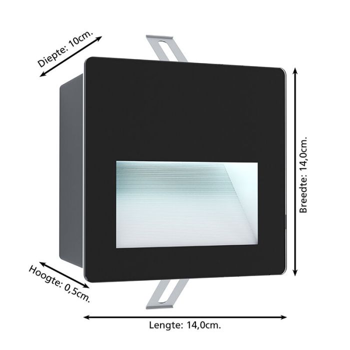 Black modern recessed outdoor wall light aluminium, Luigino, 3,7W, 4000K LED, IP65