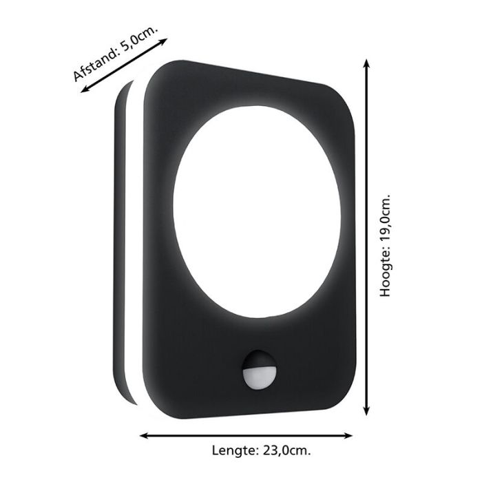 Black modern outdoor wall light with motion sensor aluminium, Luut, 9W, 3000K LED, IP44