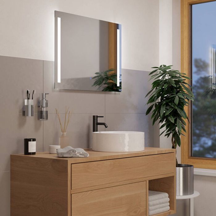 Grey modern mirror with light glass, Bibi, 5,1W, 4000K LED, IP44, with switch
