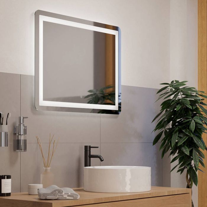 Grey modern mirror with light glass, Bibi, 18,6W, warm to cold white adjustable LED, IP44, with switch