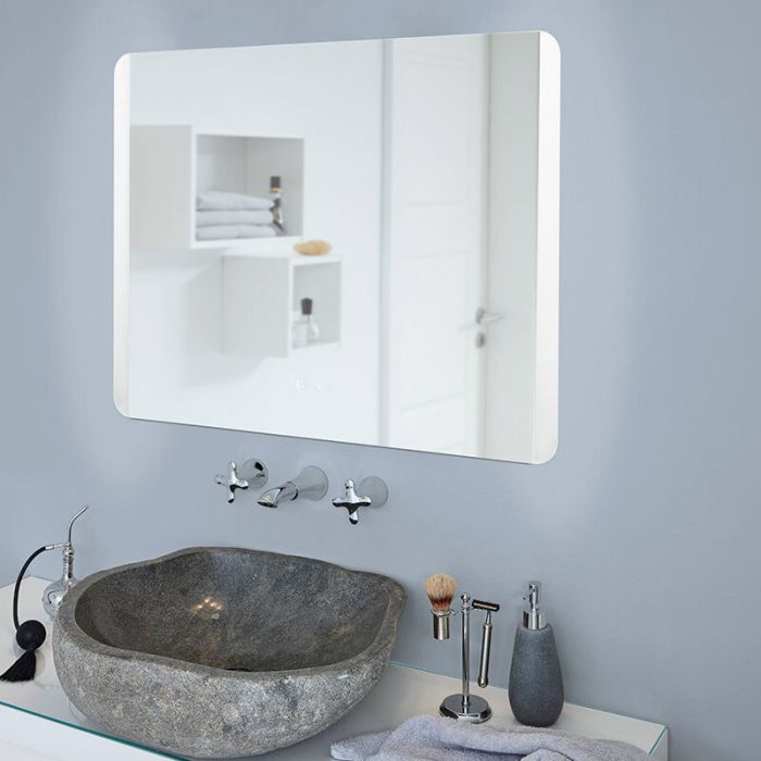 Grey modern mirror with light glass, Bibi, 6,2W, warm to cold white adjustable LED, IP44, with switch