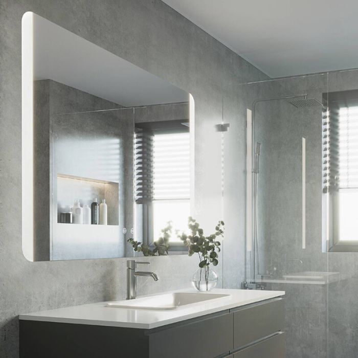 Grey modern mirror with light glass, Bibi, 6,2W, warm to cold white adjustable LED, IP44, with switch