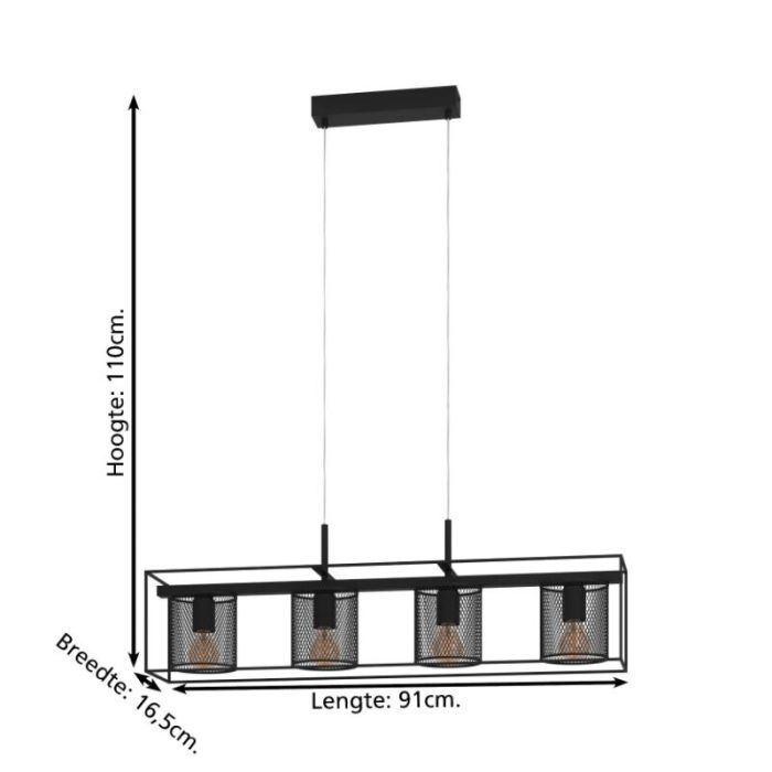 Black industrial pendant light aluminium, Thiemo