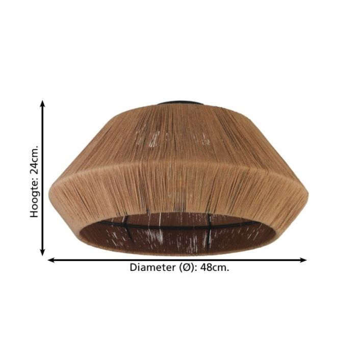 Rattan flush ceiling light brown, Wilbert