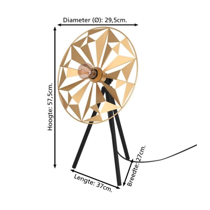 Golden retro table lamp aluminium, Thiemen, with switch