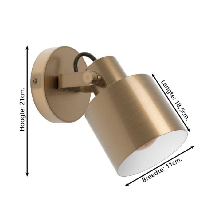 Golden industrial wall spotlight aluminium, Kwinten