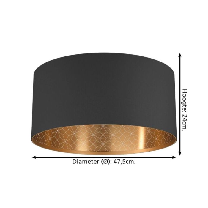 Black modern flush ceiling light fabric, Kelsey