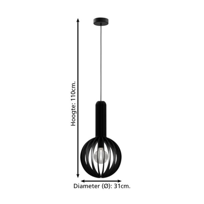 Wood pendant light black, Kenney